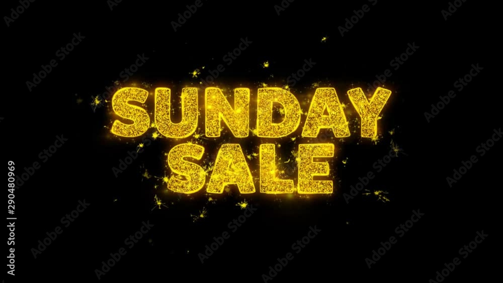 Sunday Sale Text Sparks Glitter Particles on Black Background. Sale, Discount Price, Off Deals, Offer promotion offer percent discount ads 4K Loop Animation.