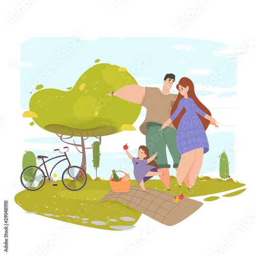 Happy Family Gesturing with Smile on Park Nature