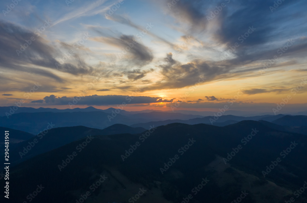 Very beautiful color sunset in the mountains