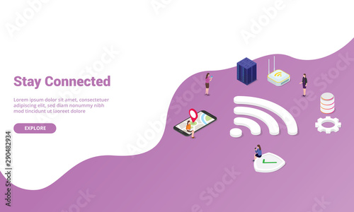 stay connected concept with wifi signal for website template or landing homepage with isometric modern style - vector