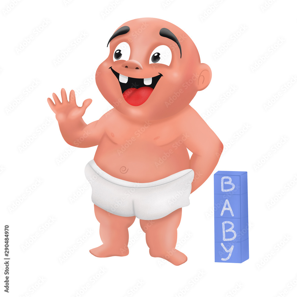 cartoon funny baby on white background, illustration Stock Illustration ...
