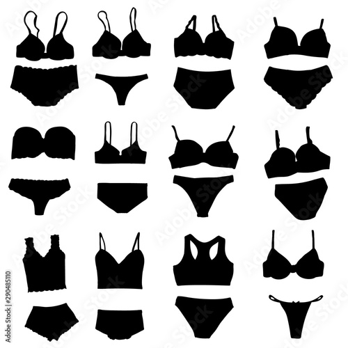 vector, isolated, lingerie silhouette, underpants and bra, set