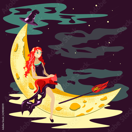 The little witch sits on the moon