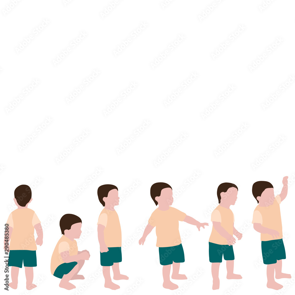 set of silhouettes of children in a flat style, boy