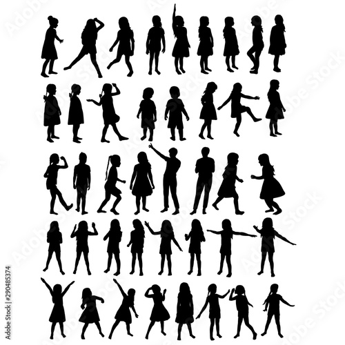 vector, isolated, kids silhouettes set, collection