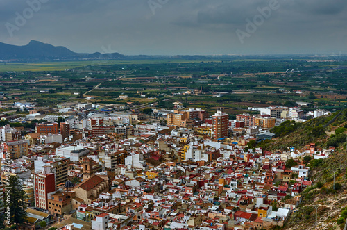 Aerial architecture Cullera cityscape from mountain