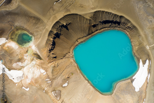 Obraz na płótnie Aerial view of small volcanic Krafla lake with azure water,Iceland w salonie