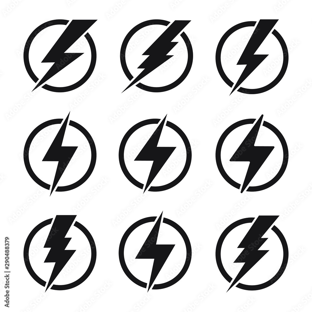 Lightning, electric power vector logo design element. Energy and thunder  electricity symbol concept. Lightning bolt sign in the circle. Power fast  speed logotype Stock Vector | Adobe Stock