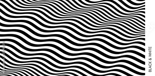 Black and white design. Pattern with optical illusion. Abstract 3D geometrical background. Vector illustration.