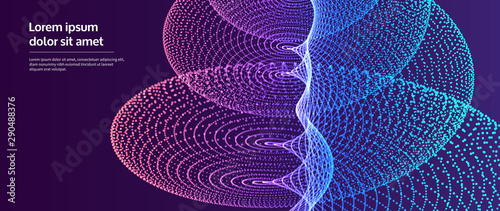 Spiral. Array with dynamic particles. Abstract grid design. 3d vector illustration for science or technology.