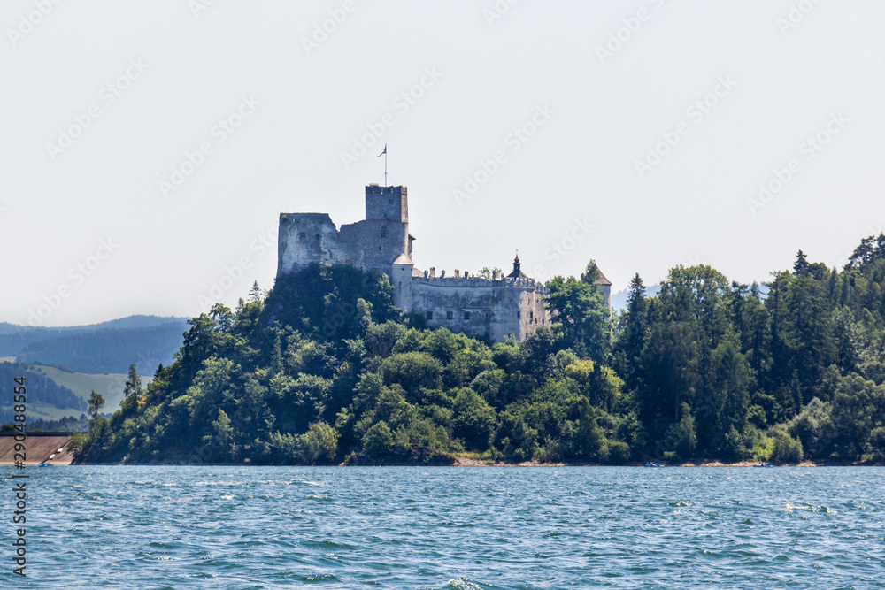 View from the Czorsztyn Lake to the castle in Niedzica, Poland