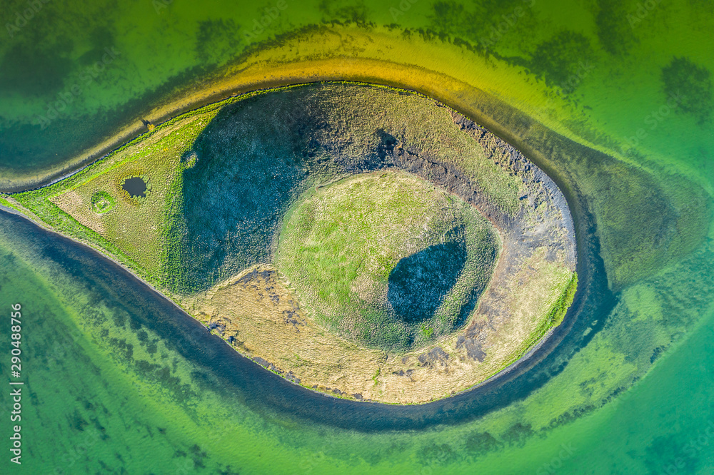 volcanic craters in Iceland aerial view from above, Myvatn lake