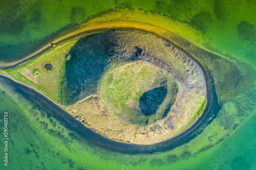 volcanic craters in Iceland aerial view from above, Myvatn lake photo