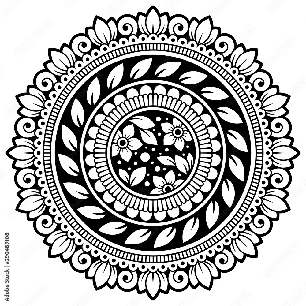 Circular pattern in form of mandala with flower for Henna, Mehndi, tattoo, decoration. Decorative ornament in ethnic oriental style. Outline doodle hand draw vector illustration. Circular pattern in form of mandala with flower for Henna, Mehndi, tattoo, decoration. Decorative ornament in ethnic oriental style. Outline doodle hand draw vector illustration.
