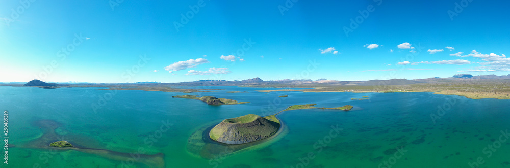 Panoramic view of Lake Myvatn in Northern Iceland.Aerial view