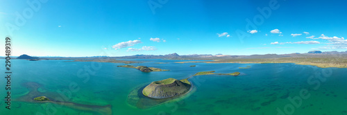 Panoramic view of Lake Myvatn in Northern Iceland.Aerial view