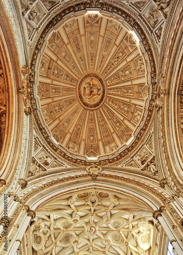 Renaissance oval vault of the famous Cathedral - Mosque of Cordoba. World Heritage Site by Unesco and one of the most visited monuments of Andalusia and Spain 