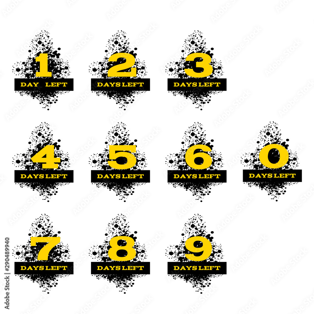 black yellow grunge day left number set  design on a white bg eps 10 vector