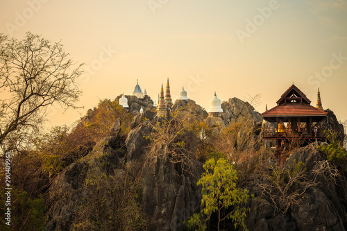 Landmark wat thai, sunset in temple Chiang mai Thailand