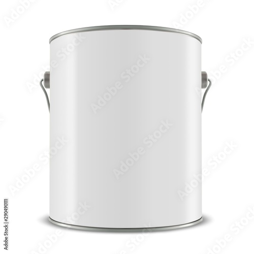 Fototapeta Naklejka Na Ścianę i Meble -  3d white tub, paint bucket container with metal handle, 3d illustration