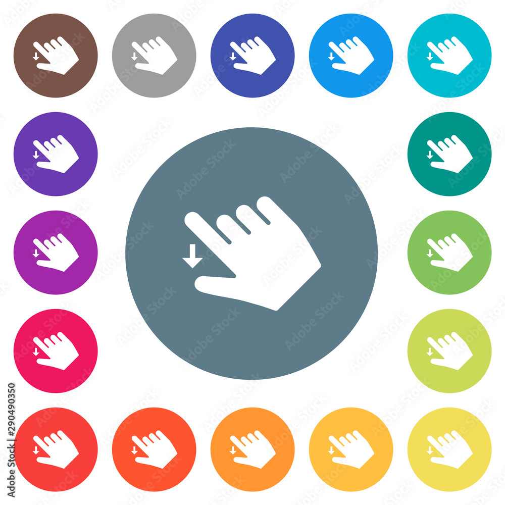 Right handed move down gesture flat white icons on round color backgrounds Right handed move down gesture flat white icons on round color backgrounds