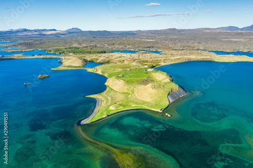 volcanic craters in Iceland aerial view from above, Myvatn lake photo
