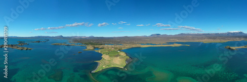 Panoramic view of Lake Myvatn in Northern Iceland.Aerial view