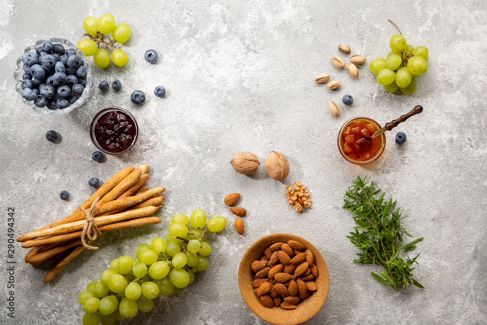 Food concrete background, food above Food concrete background, food above
