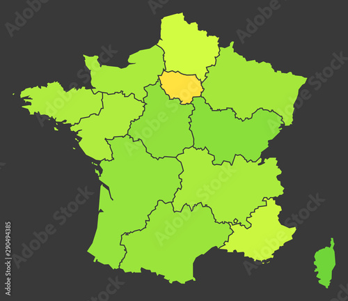 France population heat map as color density illustration