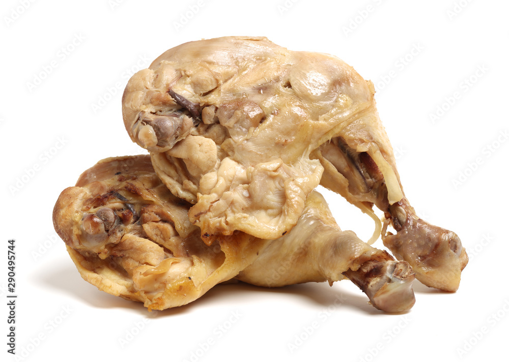 Cooked chicken leg on white background Cooked chicken leg on white background