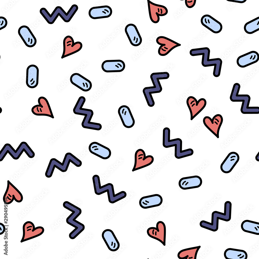 Vector illustration, cute seamless pattern with hearts and waves. Perfect for backgrounds, wrapping paper designs, textile etc. Vector illustration, cute seamless pattern with hearts and waves. Perfect for backgrounds, wrapping paper designs, textile etc.