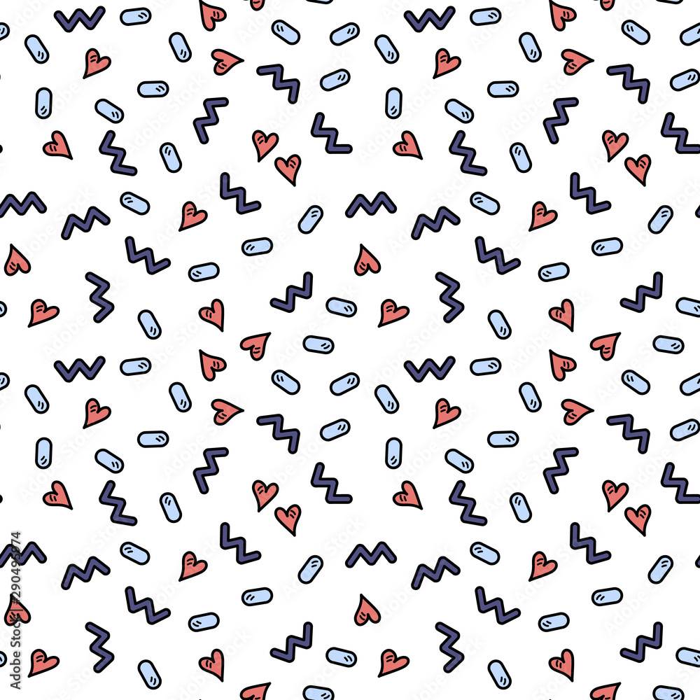 Vector illustration, cute seamless pattern with hearts and waves. Perfect for backgrounds, wrapping paper designs, textile etc.