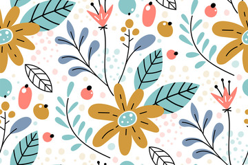 Stickers Bloemenmotief patronen Scandinavische bloemen in pastelkleuren  © nadia1992