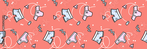 Vector illustration, funny seamless pattern with different types of underpants.