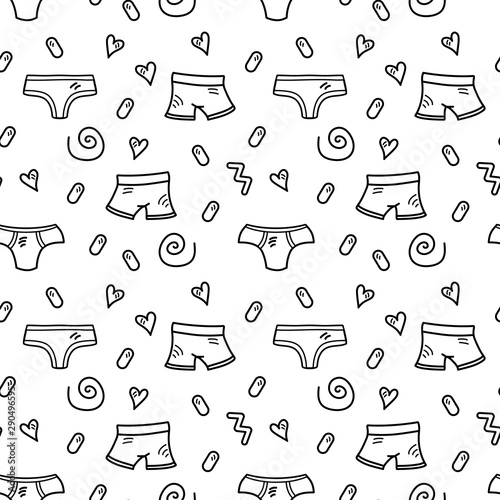 Vector illustration, funny seamless pattern with different types of underpants.