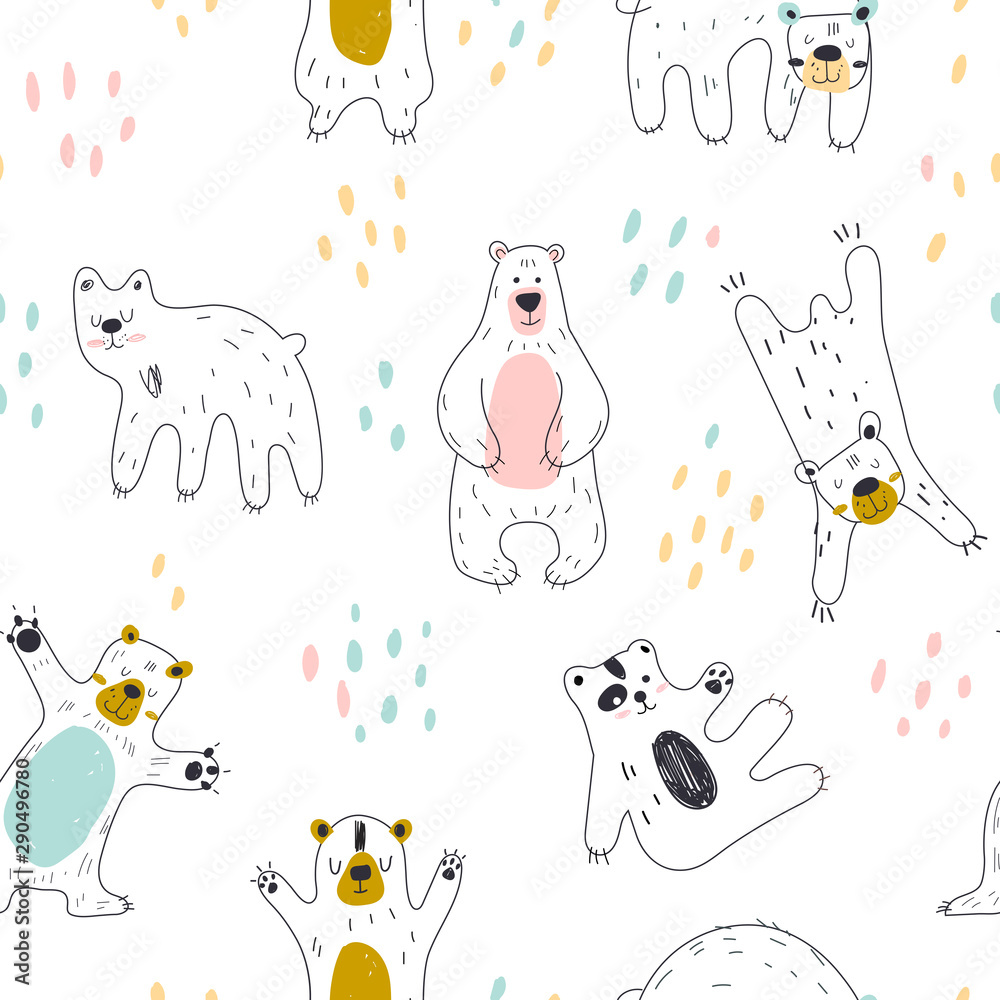 Seamless childish pattern with cute bear. vector hand draw doodle comic art illustration. Seamless childish pattern with cute bear. vector hand draw doodle comic art illustration.