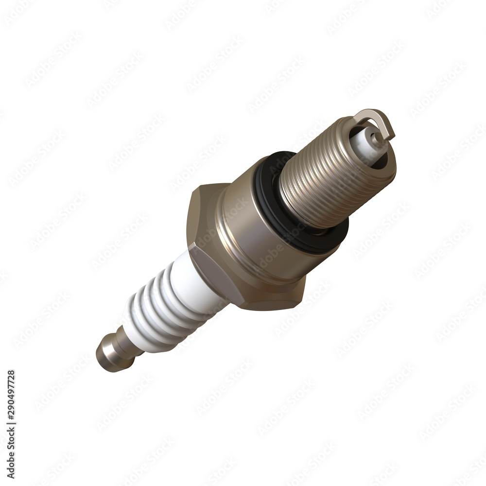 car spark plug used for ignition, Spark plug after use, isolate on white background, made form steel, ceramic, aluminum. 3D rendering of excellent quality in high resolution car spark plug used for ignition, Spark plug after use, isolate on white background, made form steel, ceramic, aluminum. 3D rendering of excellent quality in high resolution
