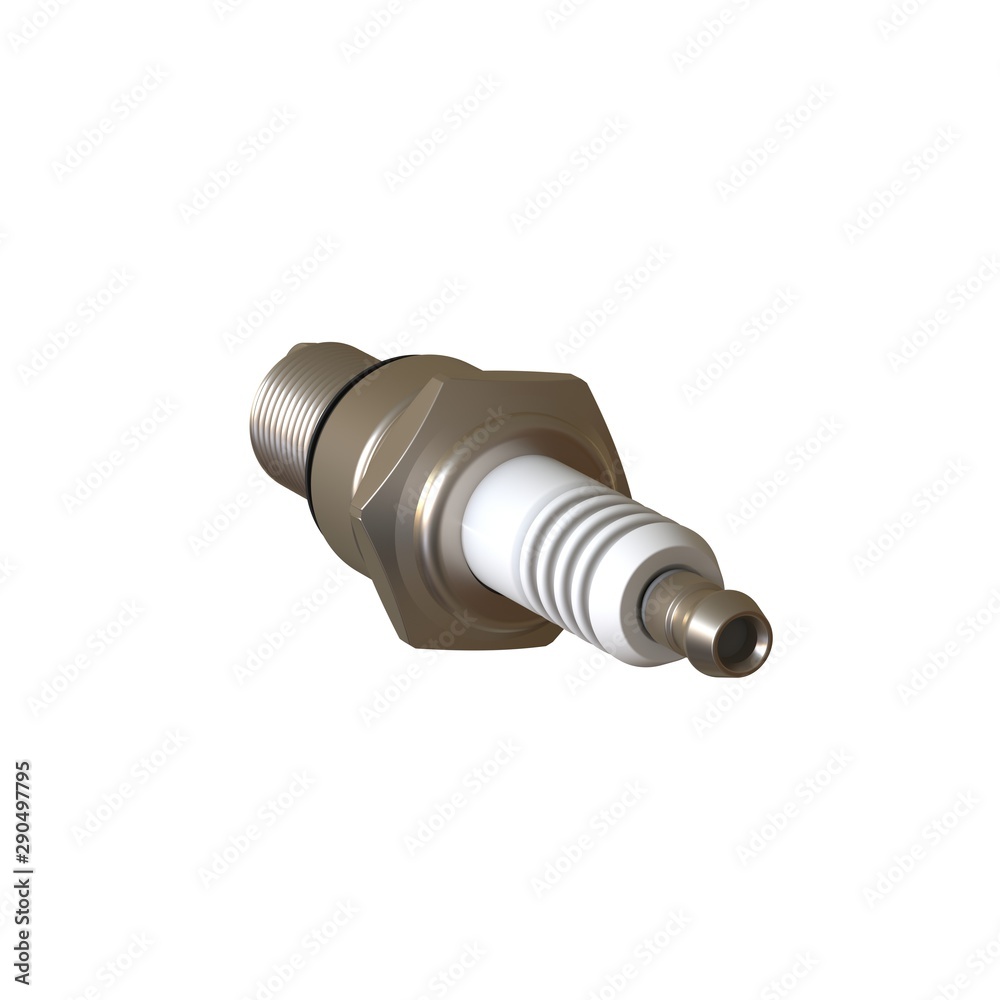 car spark plug used for ignition, Spark plug after use, isolate on white background, made form steel, ceramic, aluminum. 3D rendering of excellent quality in high resolution car spark plug used for ignition, Spark plug after use, isolate on white background, made form steel, ceramic, aluminum. 3D rendering of excellent quality in high resolution