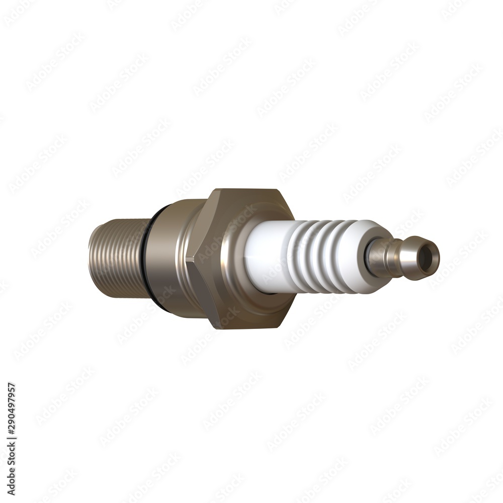car spark plug used for ignition, Spark plug after use, isolate on white background, made form steel, ceramic, aluminum. 3D rendering of excellent quality in high resolution car spark plug used for ignition, Spark plug after use, isolate on white background, made form steel, ceramic, aluminum. 3D rendering of excellent quality in high resolution