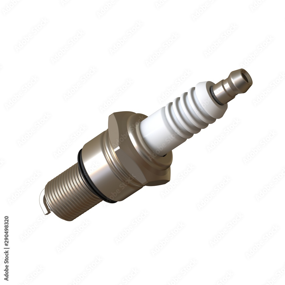 car spark plug used for ignition, Spark plug after use, isolate on white background, made form steel, ceramic, aluminum. 3D rendering of excellent quality in high resolution car spark plug used for ignition, Spark plug after use, isolate on white background, made form steel, ceramic, aluminum. 3D rendering of excellent quality in high resolution