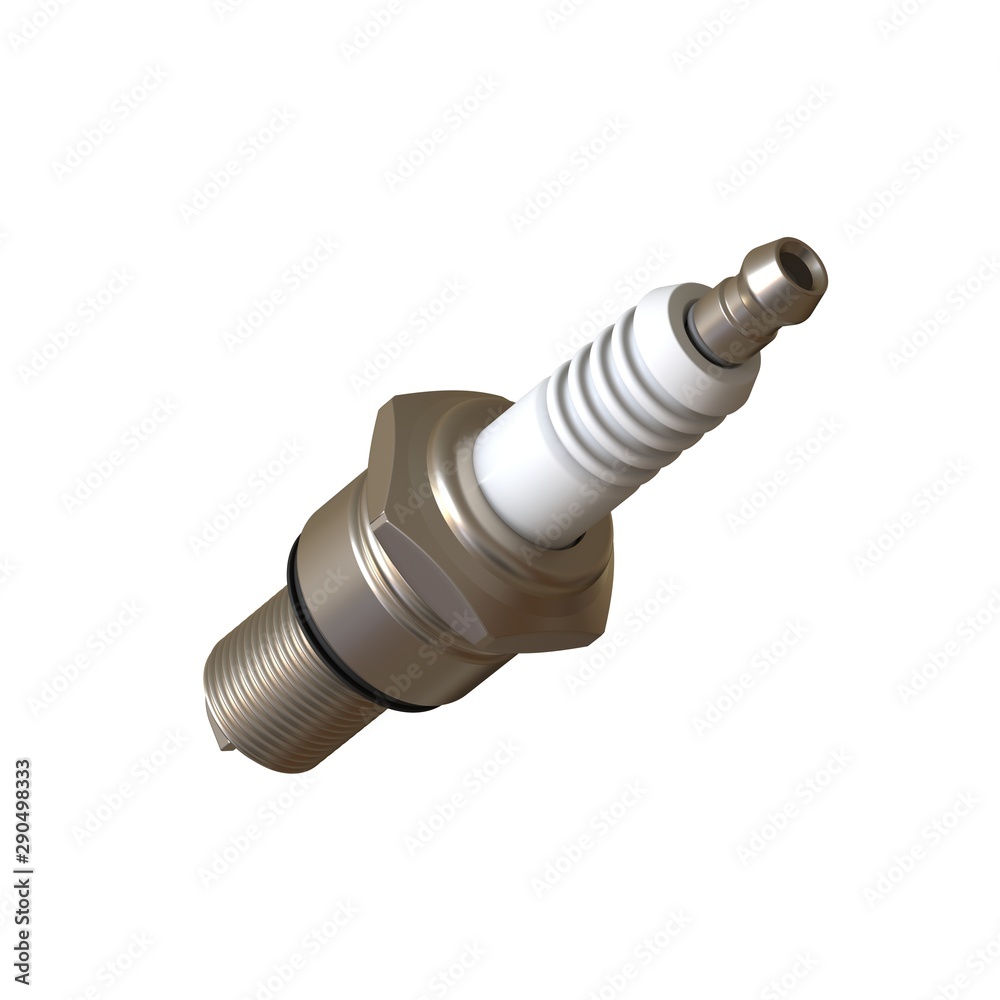 car spark plug used for ignition, Spark plug after use, isolate on white background, made form steel, ceramic, aluminum. 3D rendering of excellent quality in high resolution car spark plug used for ignition, Spark plug after use, isolate on white background, made form steel, ceramic, aluminum. 3D rendering of excellent quality in high resolution
