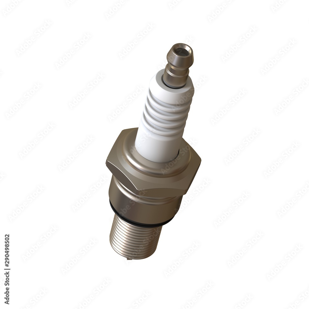 car spark plug used for ignition, Spark plug after use, isolate on white background, made form steel, ceramic, aluminum. 3D rendering of excellent quality in high resolution car spark plug used for ignition, Spark plug after use, isolate on white background, made form steel, ceramic, aluminum. 3D rendering of excellent quality in high resolution