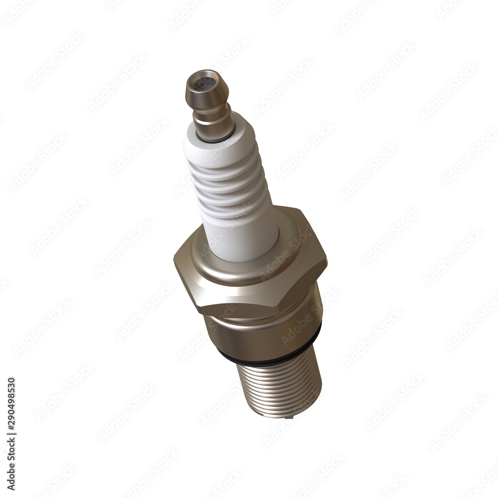 car spark plug used for ignition, Spark plug after use, isolate on white background, made form steel, ceramic, aluminum. 3D rendering of excellent quality in high resolution car spark plug used for ignition, Spark plug after use, isolate on white background, made form steel, ceramic, aluminum. 3D rendering of excellent quality in high resolution