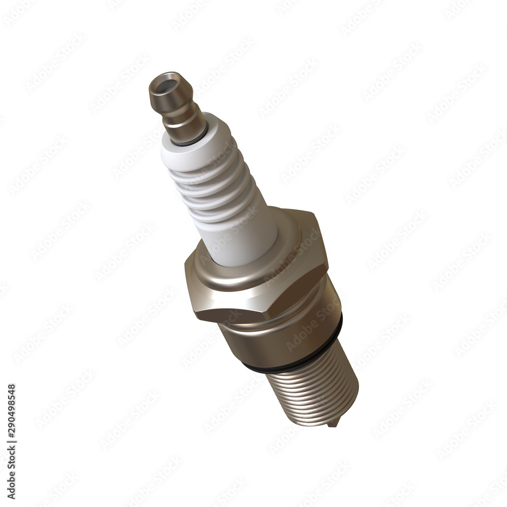 car spark plug used for ignition, Spark plug after use, isolate on white background, made form steel, ceramic, aluminum. 3D rendering of excellent quality in high resolution car spark plug used for ignition, Spark plug after use, isolate on white background, made form steel, ceramic, aluminum. 3D rendering of excellent quality in high resolution