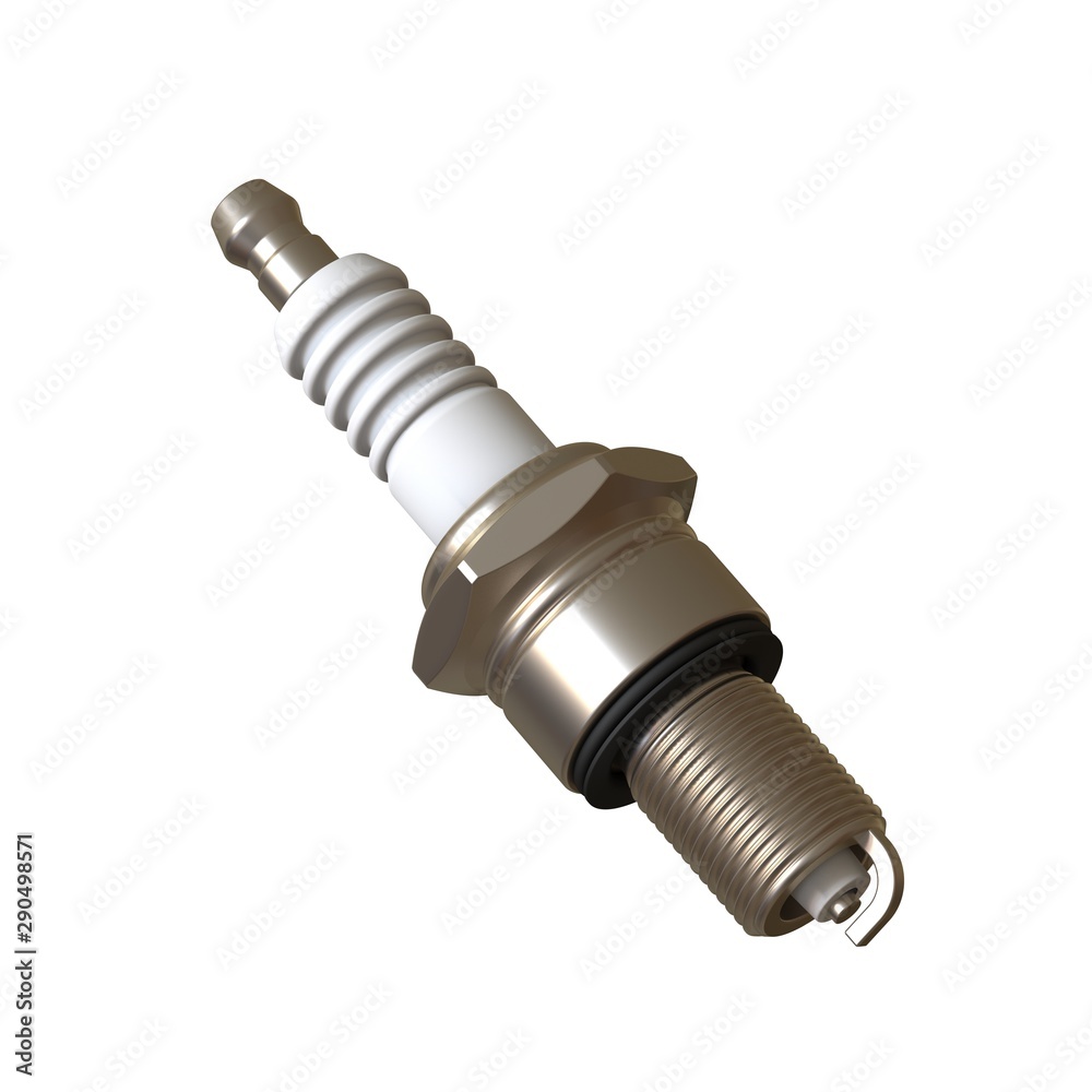 car spark plug used for ignition, Spark plug after use, isolate on white background, made form steel, ceramic, aluminum. 3D rendering of excellent quality in high resolution car spark plug used for ignition, Spark plug after use, isolate on white background, made form steel, ceramic, aluminum. 3D rendering of excellent quality in high resolution