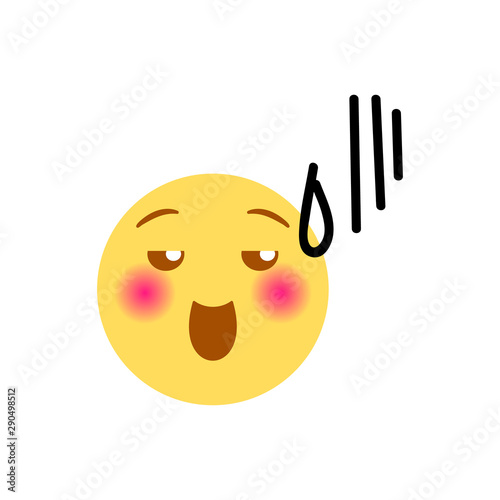Vector illustration, yellow emoji of uncomfortable shy laughter. With hand drawn black marker doodle detail such as sweat scribing sign. High quality, isolated.