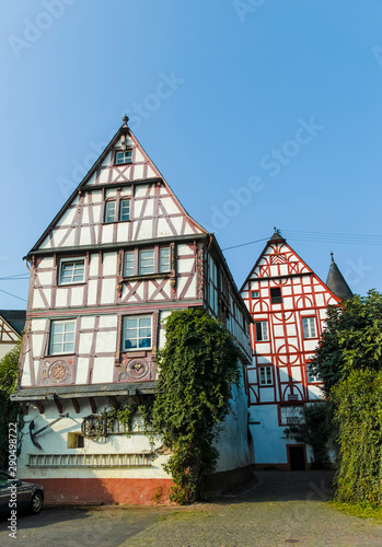 Street in old German town with traditional medieval timber framing houses