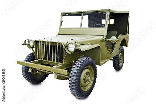 Military off-road car isolated white
