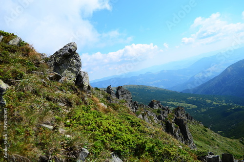 View of mountains and rocks on a sunny summer day
