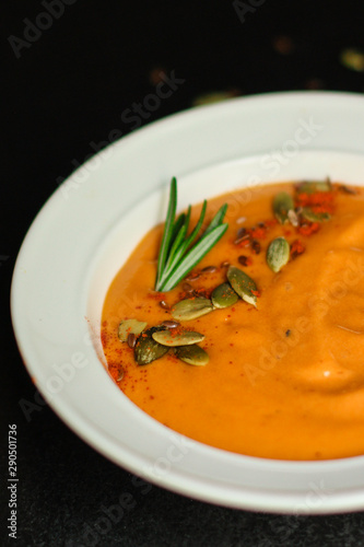 Wallpaper Mural pumpkin soup (first course, delicious vegetable vitamin food) menu concept. food background. copy space. Top view Torontodigital.ca